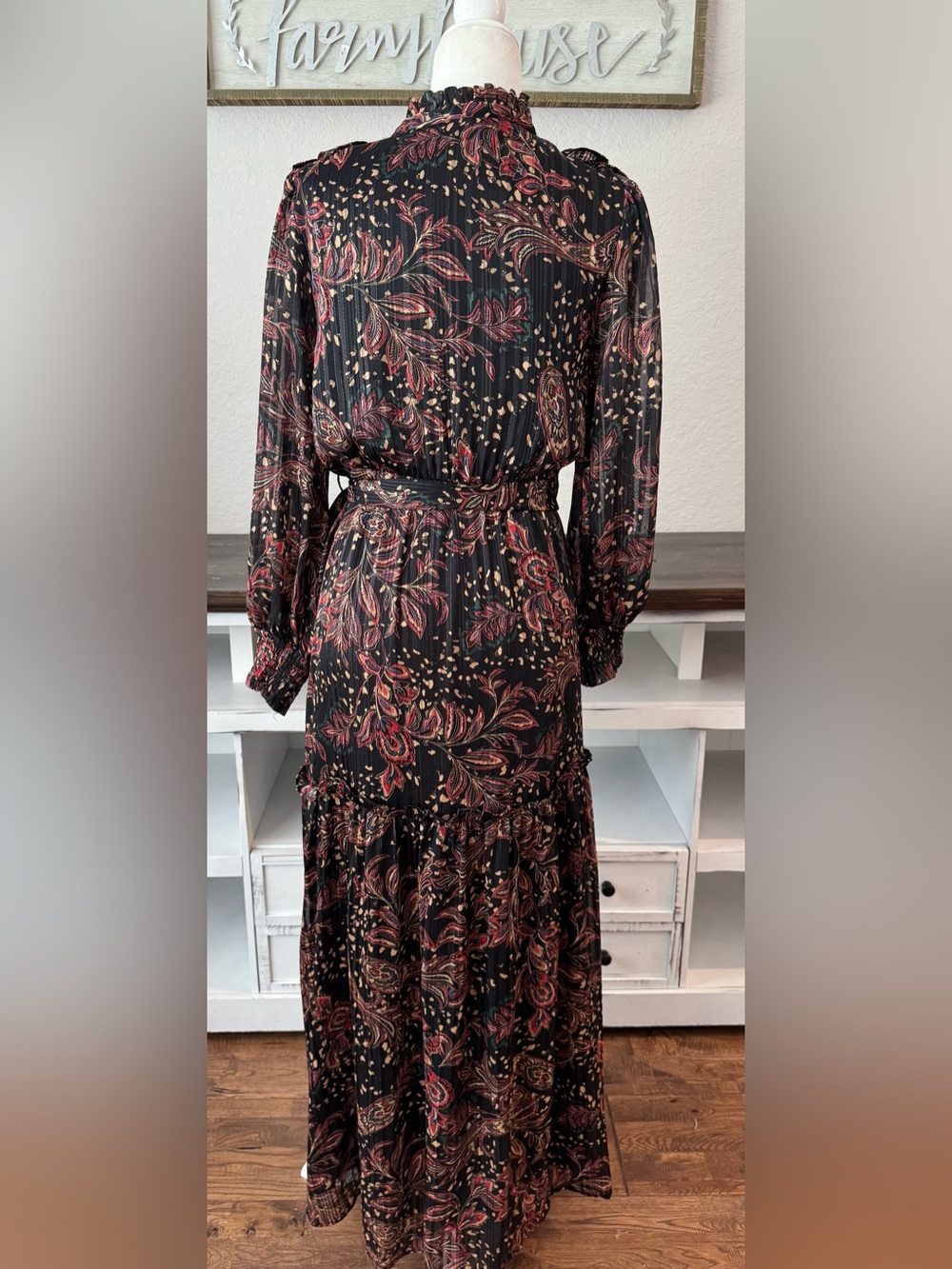 MANGO MNG Paisley Printed Maxi Dress Belted Women's Size 6 8 - Picture 7 of 8